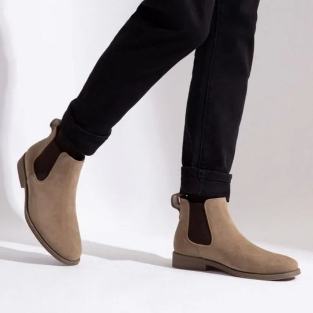 New Men's Chelsea Boots Casual Suede Fall Ankle Boots Simple, Mushroom - Picture 1 of 10